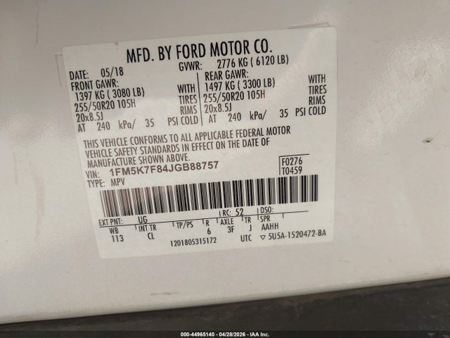 Продажа на аукционе авто 2018 Ford Explorer Limited, vin: 1FM5K7F84JGB88757, номер лота: 44965140