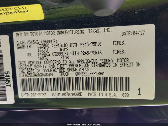 Toyota Tacoma Sr5 V6 2017 5TFAZ5CN4HX040504 Image 9