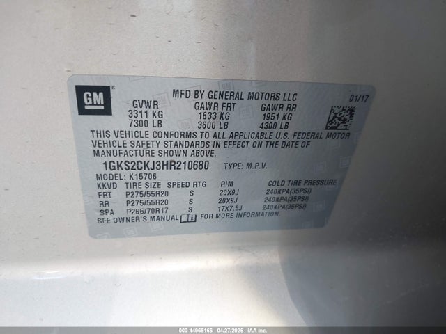 Aukcja sprzedaży 2017 Gmc Yukon Denali, vin: 1GKS2CKJ3HR210680, numer aukcji: 44965166