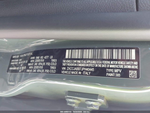 Продаж на аукціоні авто 2018 Jeep Renegade Altitude Fwd, vin: ZACCJABB7JPH40445, номер лоту: 44965182