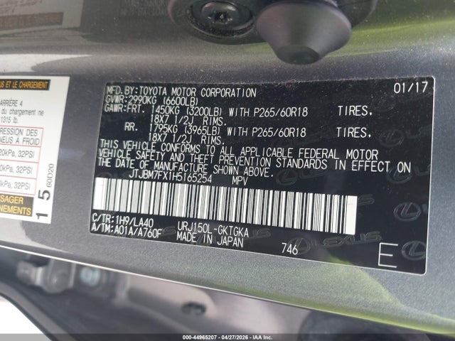 JTJBM7FX1H5165254 Lexus GX 460
