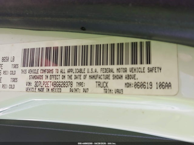 Продаж на аукціоні авто 2011 Ram Ram 2500 St, vin: 3D7LP2ET4BG628378, номер лоту: 44965269