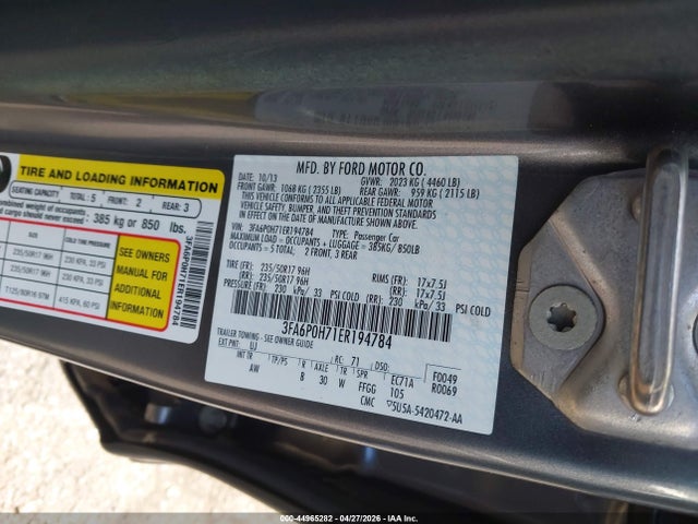 Ford FUSION SE 2014 3FA6P0H71ER194784 Image 9