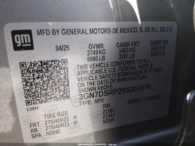 Aukcja sprzedaży 2025 Chevrolet Equinox Ev Rs, vin: 3GN7DSRP2SS207670, numer aukcji: 44965283