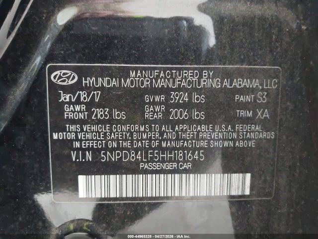 5NPD84LF5HH181645 Hyundai ELANTRA SE