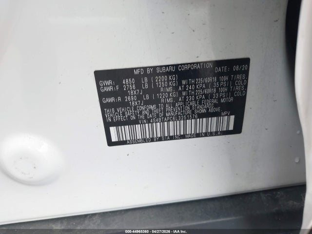 Продаж на аукціоні авто 2020 Subaru Outback Touring, vin: 4S4BTAPC6L3251576, номер лоту: 44965360