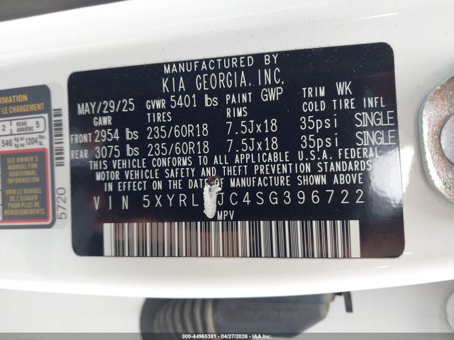 KIA SORENTO S 2025 5XYRL4JC4SG396722 Image 9