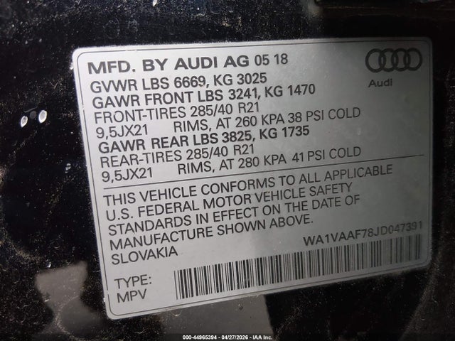 Aukcja sprzedaży 2018 Audi Q7 3.0t Premium, vin: WA1VAAF78JD047391, numer aukcji: 44965394
