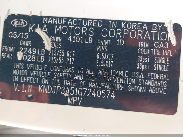 2016 Kia Soul + მანქანა იყიდება აუქციონზე, vin: KNDJP3A51G7240574, აუქციონის ნომერი: 44965396