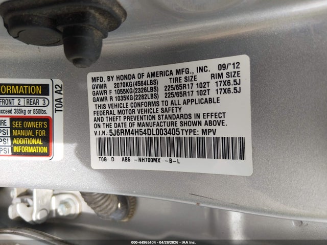 44965404 :رقم المزاد ، 5J6RM4H54DL003405 vin ، 2013 Honda Cr-v Ex مزاد بيع