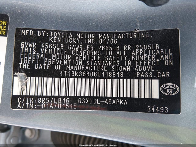 Продаж на аукціоні авто 2006 Toyota Avalon Limited, vin: 4T1BK36B06U118818, номер лоту: 44965408