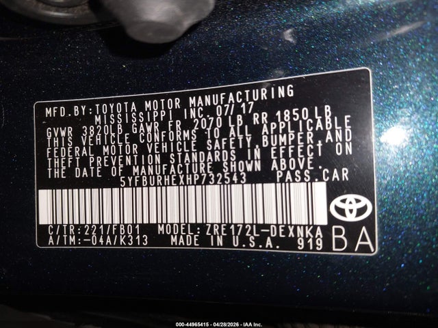 5YFBURHEXHP732543 Toyota COROLLA LE