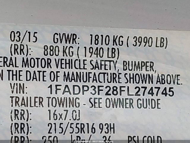 Продажа на аукционе авто 2015 Ford Focus Se, vin: 1FADP3F28FL274745, номер лота: 44965422