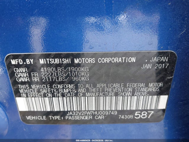 Продаж на аукціоні авто 2017 Mitsubishi Lancer Sel, vin: JA32V2FW7HU009749, номер лоту: 44965429
