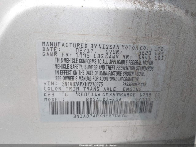 Aukcja sprzedaży 2017 Nissan Sentra Sv, vin: 3N1AB7APXHY270876, numer aukcji: 44965432