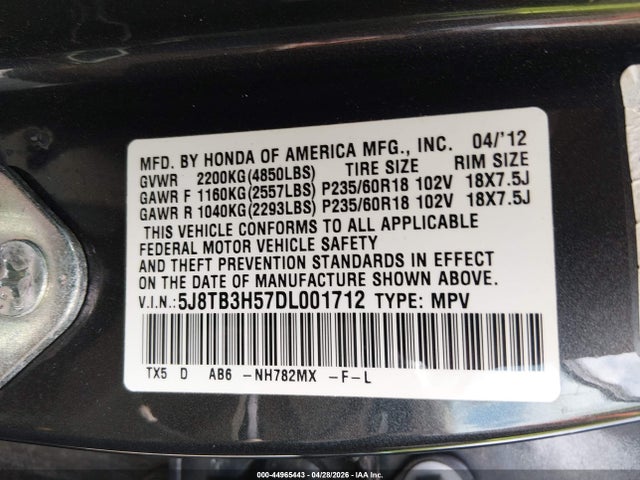 Aukcja sprzedaży 2013 Acura Rdx, vin: 5J8TB3H57DL001712, numer aukcji: 44965443