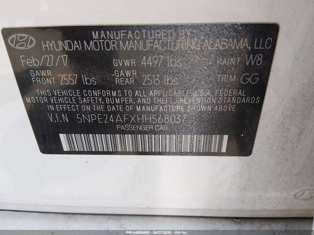 Продажа на аукционе авто 2017 Hyundai Sonata, vin: 5NPE24AFXHH568037, номер лота: 44965465