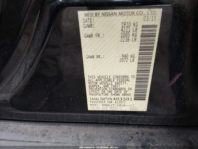 Nissan Altima 2.5 S 2015 1N4AL3AP5FN403501 Image 9