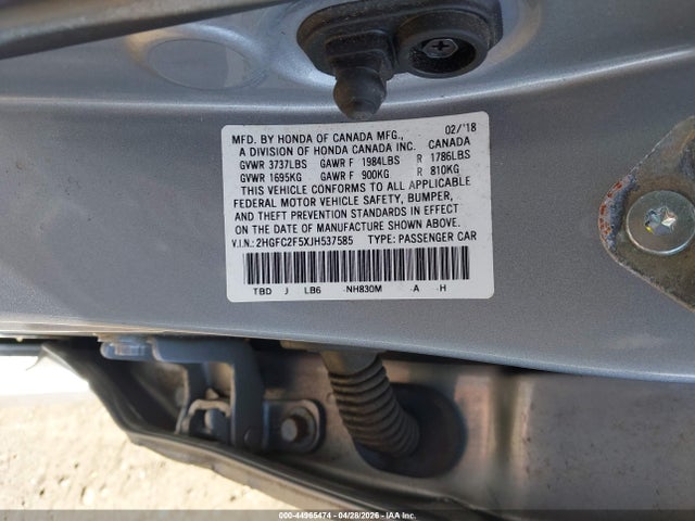 Aukcja sprzedaży 2018 Honda Civic Lx, vin: 2HGFC2F5XJH537585, numer aukcji: 44965474