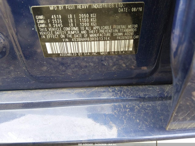 2017 Subaru Legacy 2.5i Sport მანქანა იყიდება აუქციონზე, vin: 4S3BNAR63H3013164, აუქციონის ნომერი: 44965480