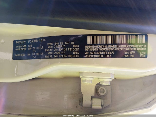 Продажа на аукционе авто 2017 Jeep Renegade Latitude Fwd, vin: ZACCJABB1HPE49577, номер лота: 44965482