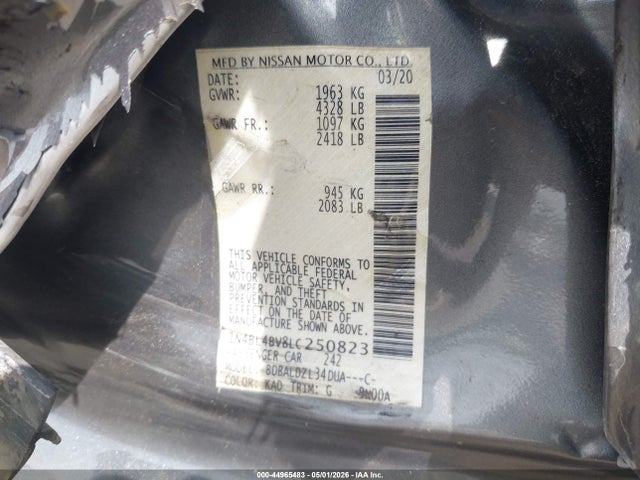 Продажа на аукционе авто 2020 Nissan Altima S Fwd, vin: 1N4BL4BV8LC250823, номер лота: 44965483