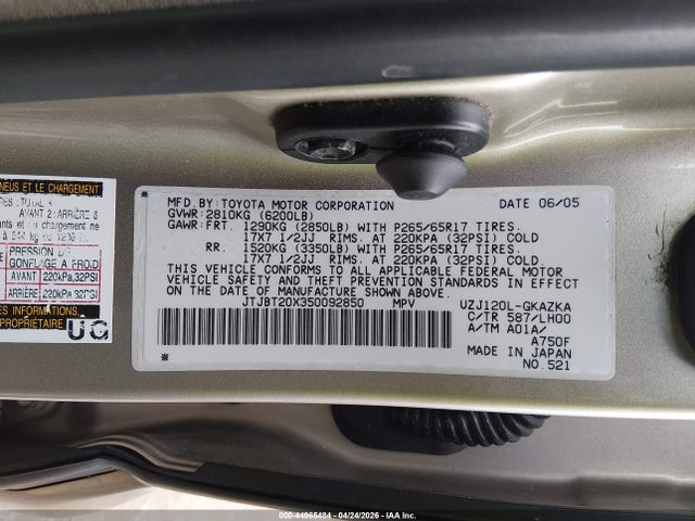 Продажа на аукционе авто 2005 Lexus Gx 470, vin: JTJBT20X350092850, номер лота: 44965484