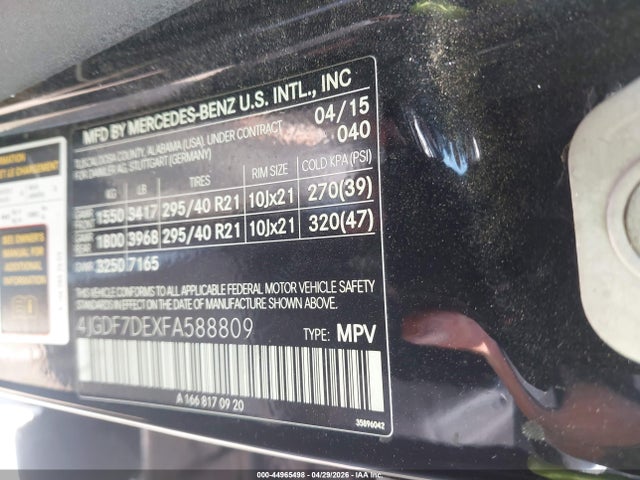 Продаж на аукціоні авто 2015 Mercedes-benz Gl 550 4matic, vin: 4JGDF7DEXFA588809, номер лоту: 44965498