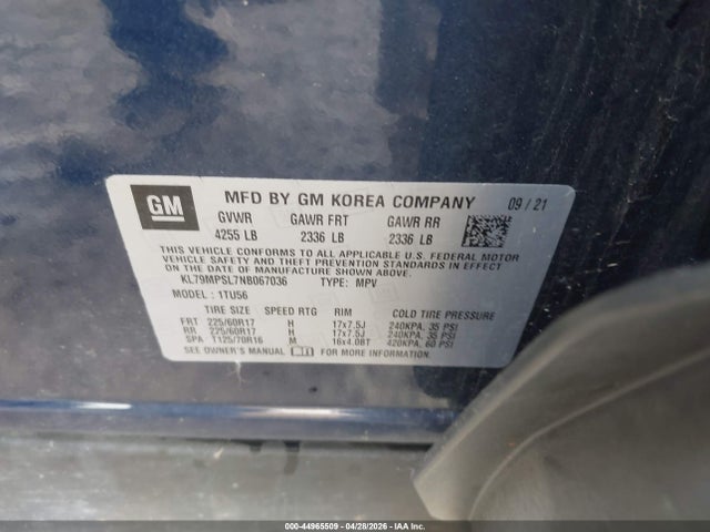 Продаж на аукціоні авто 2022 Chevrolet Trailblazer Fwd Lt, vin: KL79MPSL7NB067036, номер лоту: 44965509