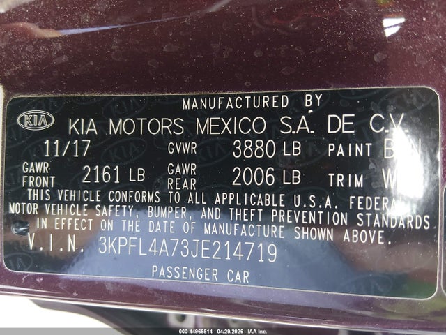 Aukcja sprzedaży 2018 Kia Forte Lx, vin: 3KPFL4A73JE214719, numer aukcji: 44965514