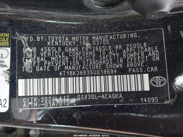 Продаж на аукціоні авто 2005 Toyota Avalon Xls, vin: 4T1BK36B35U018694, номер лоту: 44965555