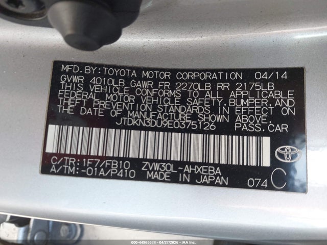Aukcja sprzedaży 2014 Toyota Prius Three, vin: JTDKN3DU9E0375126, numer aukcji: 44965588