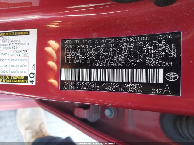 Продаж на аукціоні авто 2017 Toyota Corolla Im, vin: JTNKARJE5HJ529272, номер лоту: 44965592