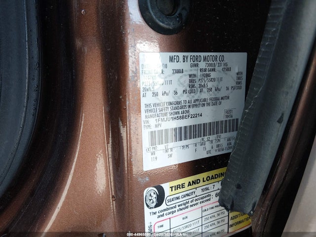 2011 Ford Expedition King Ranch მანქანა იყიდება აუქციონზე, vin: 1FMJU1H58BEF22214, აუქციონის ნომერი: 44965599