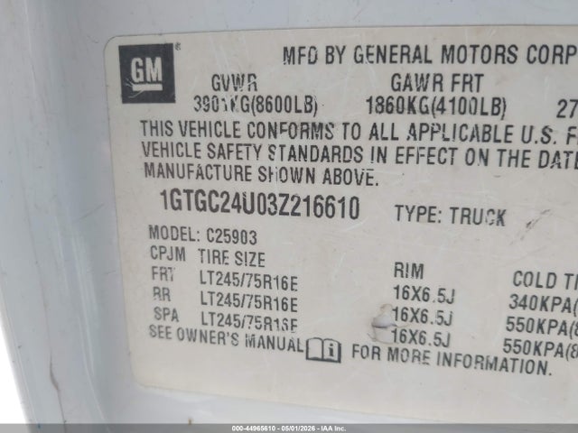 Aukcja sprzedaży 2003 Gmc Sierra 2500 Work Truck, vin: 1GTGC24U03Z216610, numer aukcji: 44965610