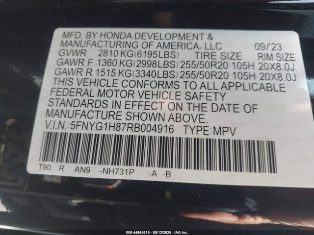 2024 Honda Pilot Elite მანქანა იყიდება აუქციონზე, vin: 5FNYG1H87RB004916, აუქციონის ნომერი: 44965619