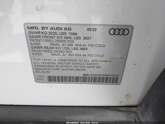 Aukcja sprzedaży 2024 Audi Q8 E-tron Premium Plus Quattro, vin: WA15ABGE0RB015187, numer aukcji: 44965628