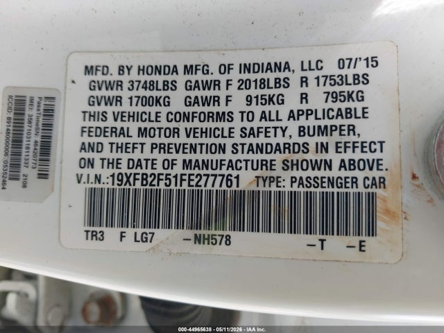 19XFB2F51FE277761 Honda Civic Lx