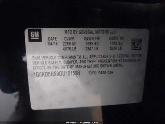 Продаж на аукціоні авто 2016 Cadillac Ct6 Luxury, vin: 1G6KD5RS9GU151598, номер лоту: 44965651