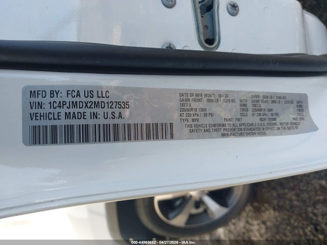2021 Jeep Cherokee Limited 4x4 მანქანა იყიდება აუქციონზე, vin: 1C4PJMDX2MD127535, აუქციონის ნომერი: 44965652