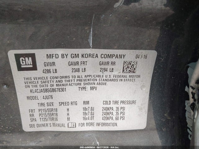 Aukcja sprzedaży 2016 Buick Encore, vin: KL4CJASB5GB678301, numer aukcji: 44965654