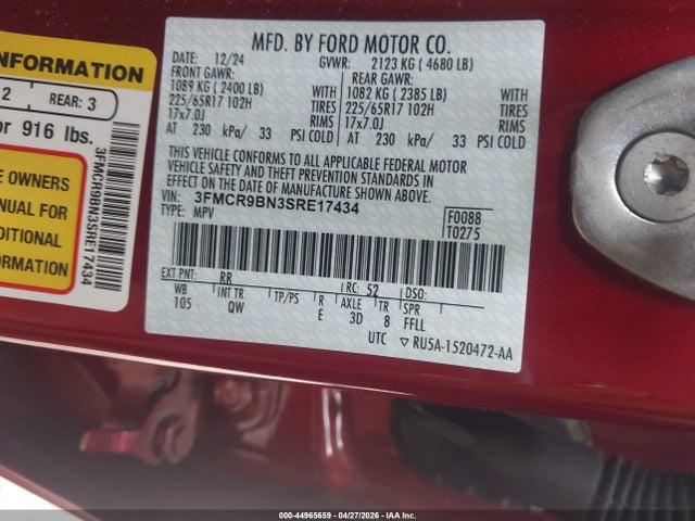 Aukcja sprzedaży 2025 Ford Bronco Sport Big Bend, vin: 3FMCR9BN3SRE17434, numer aukcji: 44965659