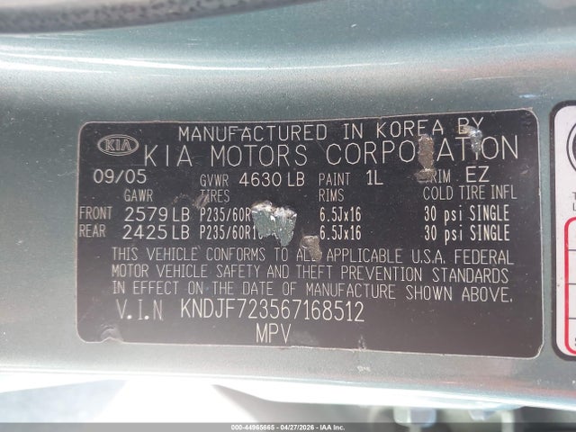 Aukcja sprzedaży 2006 Kia Sportage Ex V6/lx V6, vin: KNDJF723567168512, numer aukcji: 44965665
