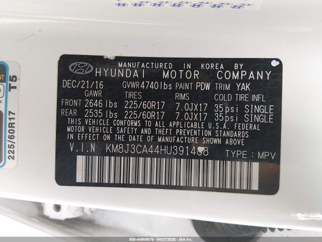 KM8J3CA44HU391488 Hyundai TUCSON SE