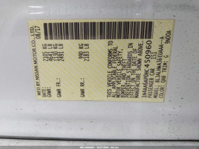 Продажа на аукционе авто 2017 Nissan Maxima 3.5 Platinum, vin: 1N4AA6AP0HC450960, номер лота: 44965681