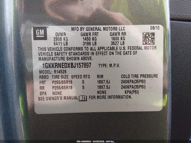 Aukcja sprzedaży 2011 Gmc Acadia Sl, vin: 1GKKRNEDXBJ157897, numer aukcji: 44965682