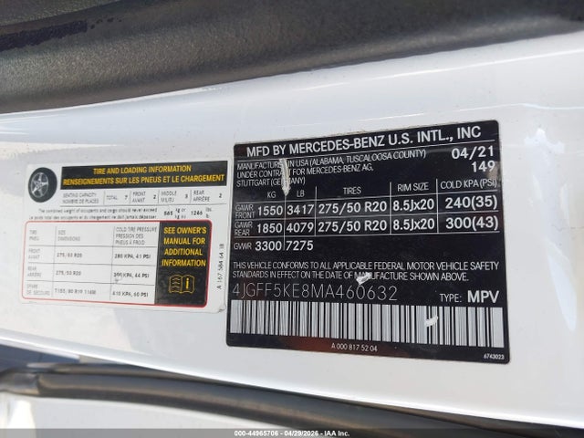 4JGFF5KE8MA460632 Mercedes-Benz Gls 450 4matic