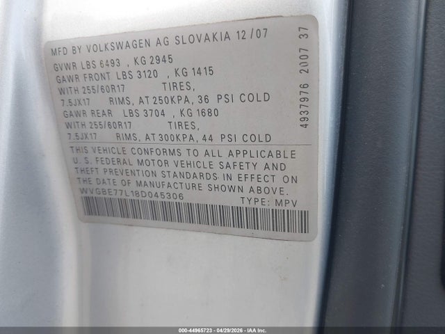 Продаж на аукціоні авто 2008 Volkswagen Touareg 2 Vr6 Fsi, vin: WVGBE77L18D045306, номер лоту: 44965723