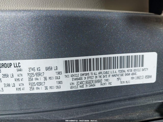 2014 Chrysler Town & Country Touring მანქანა იყიდება აუქციონზე, vin: 2C4RC1BG6ER160802, აუქციონის ნომერი: 44965732