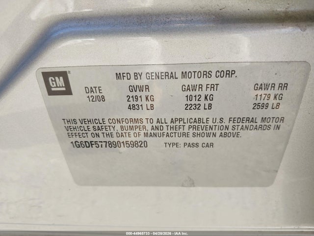 Продаж на аукціоні авто 2009 Cadillac Cts Standard, vin: 1G6DF577890159820, номер лоту: 44965733